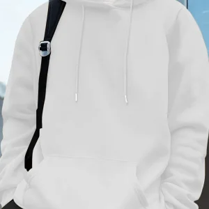 Basics Men'S Solid Hoodies Autumn Winter Fleece Soft Sweatshirts Fashion Pocket Loose Hooded Casual Warm Tops Street Men Clothes