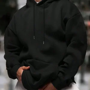 Men Hoodie Oversized Streetwear Black Pullover Hoodie Casual Loose Fit Sweatshirt