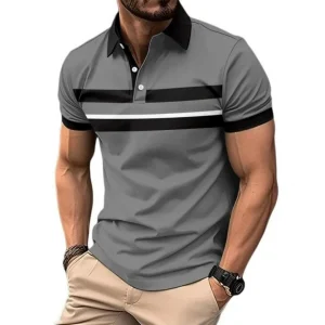 The 2025 summer new men's POLO shirt features a casual fashionable soft and comfortable 3D striped pattern print