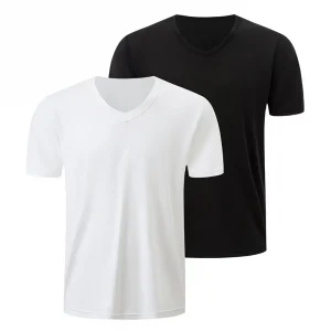 1/2/3 Pcs Men's Solid Color Casual Small White T Youth Loose Joker Classic V-neck Comfortable Short Sleeve Simple Fashion T-shir